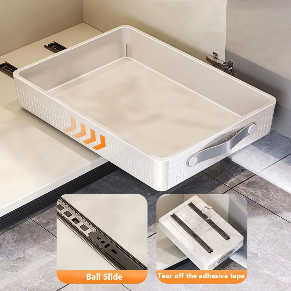 Pull-Out Cabinet Storage Tray - in use