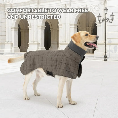 Plaid Fleece Dog Winter Coat - back view