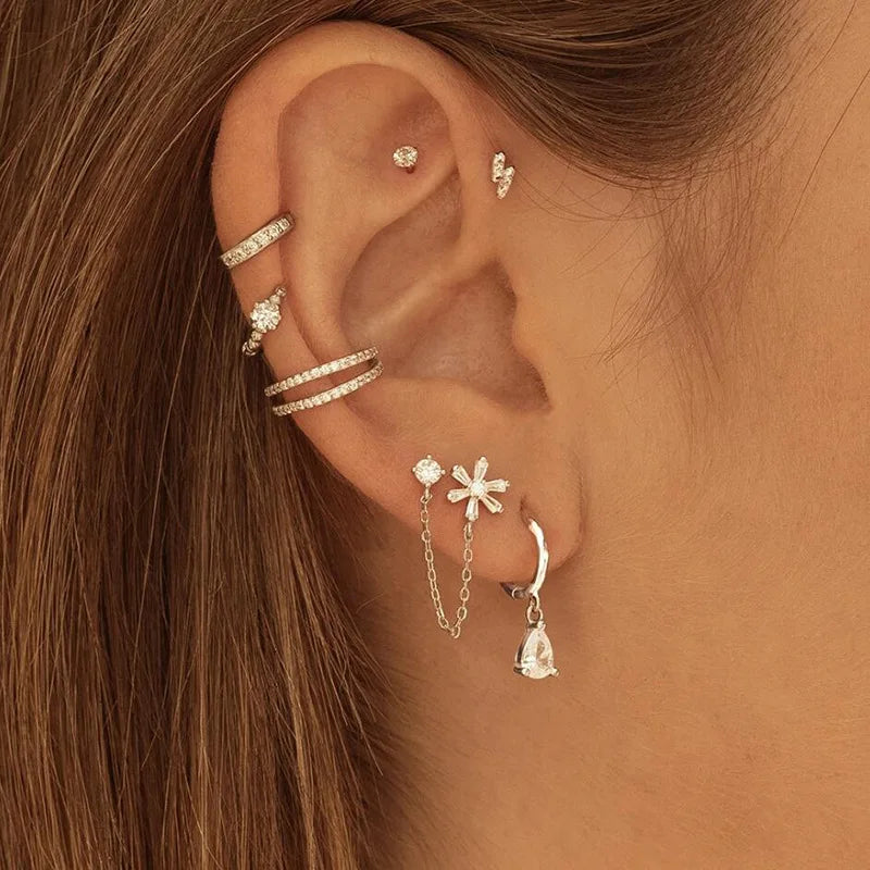 Double Pierced Chain Stud Earrings - additional view 32