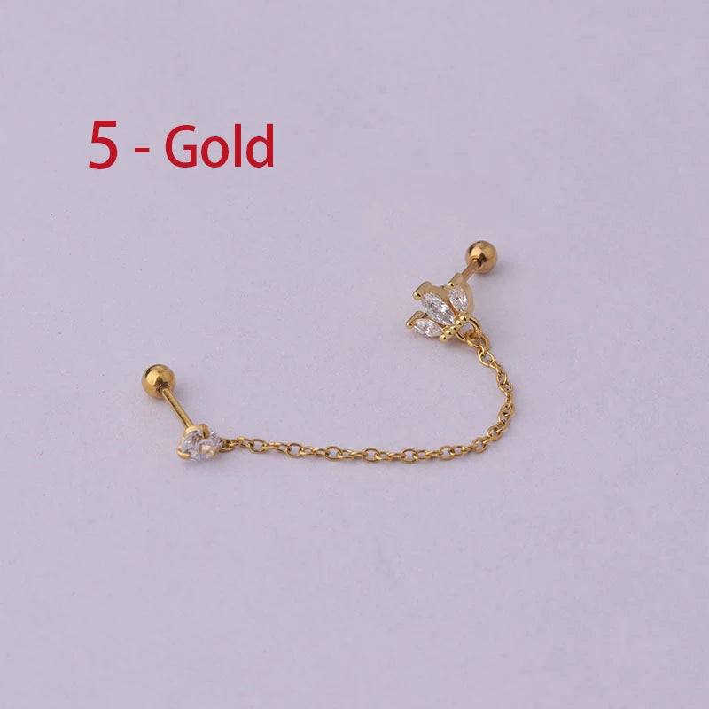 Double Pierced Chain Stud Earrings - additional view 44