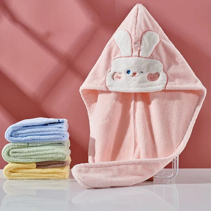 Coral Fleece Hair Drying Towel Cap - in use