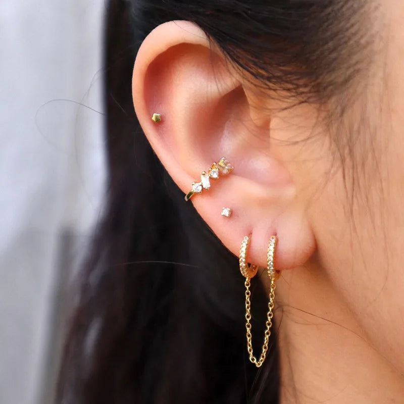 Double Pierced Chain Stud Earrings - product features