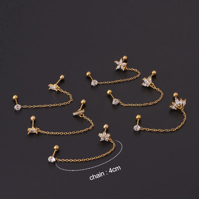 Double Pierced Chain Stud Earrings - additional view 22
