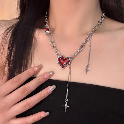 Y2K Gothic Red Heart Necklace - back view
