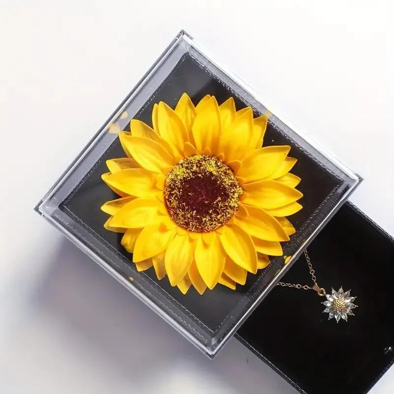 Sunflower Necklace with Gift Box - side view
