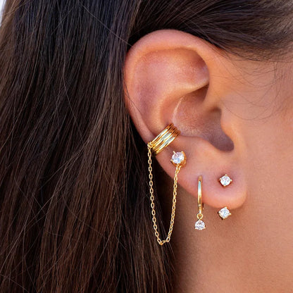 Double Pierced Chain Stud Earrings - side view