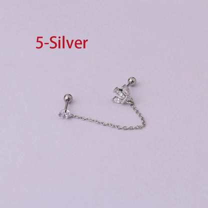 Double Pierced Chain Stud Earrings - additional view 50