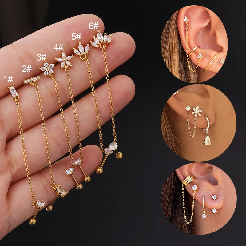 Double Pierced Chain Stud Earrings - additional view 21