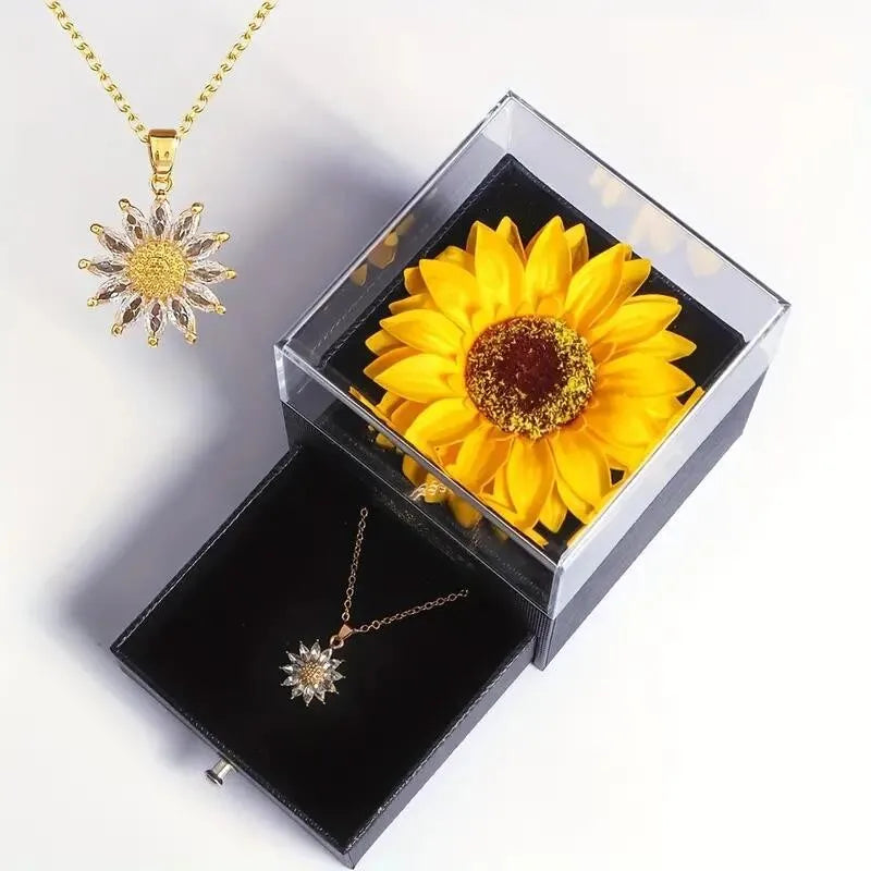 Sunflower Necklace with Gift Box - in use
