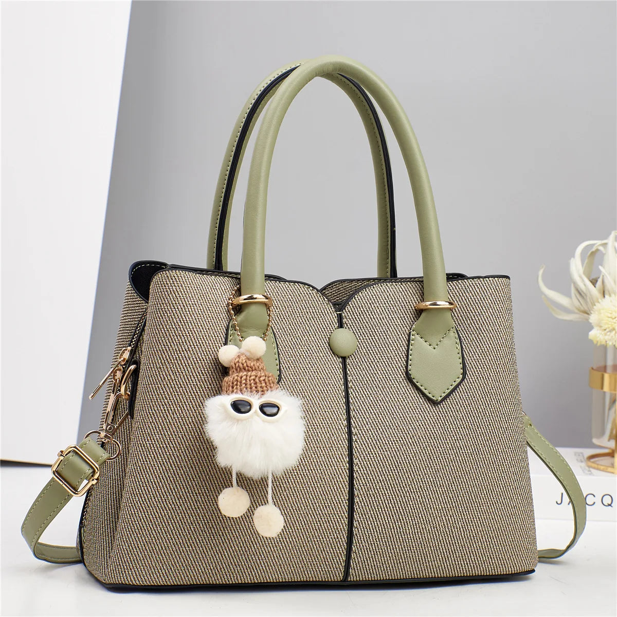 Women's square flap shoulder bag, back view