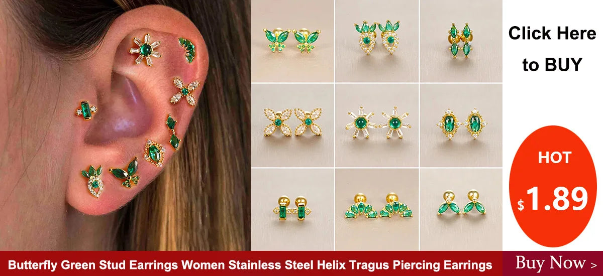 Double Pierced Chain Stud Earrings - additional view 11