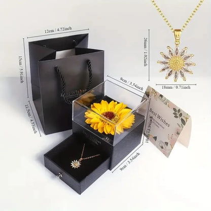Sunflower Necklace with Gift Box - close-up of details