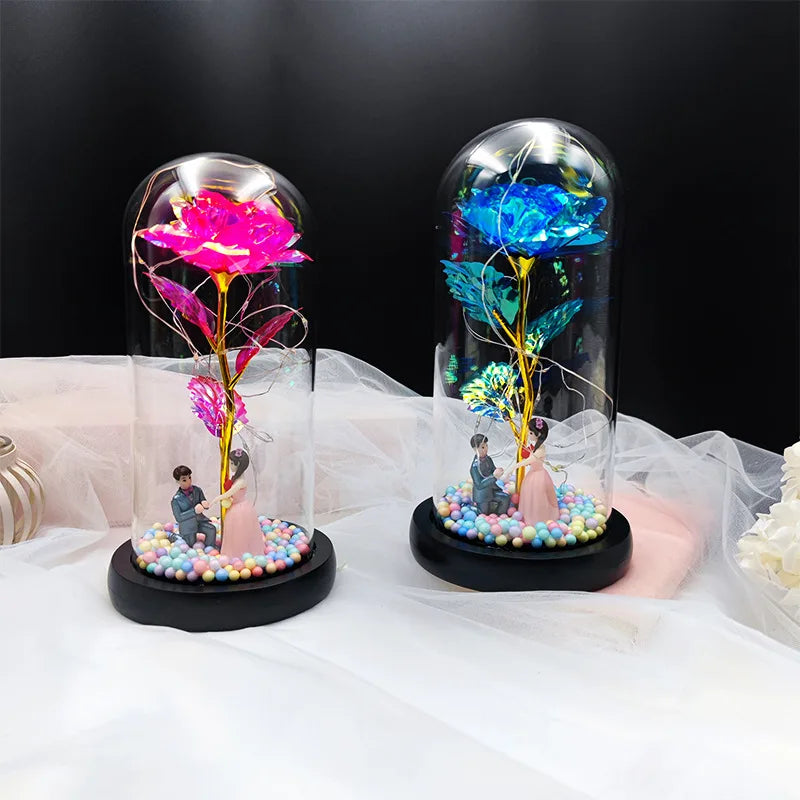 Luminous Eternal Rose in Glass Dome - side view