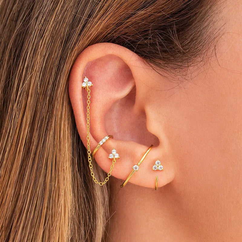 Double Pierced Chain Stud Earrings - in use