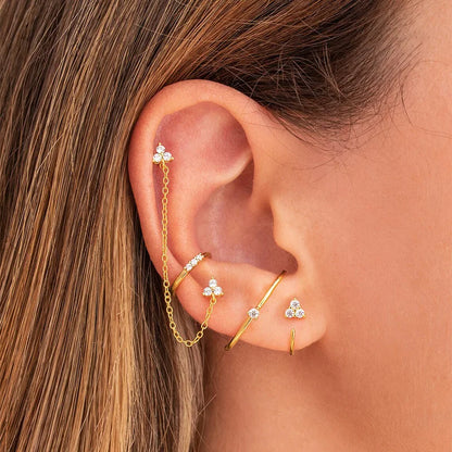Double Pierced Chain Stud Earrings - in use