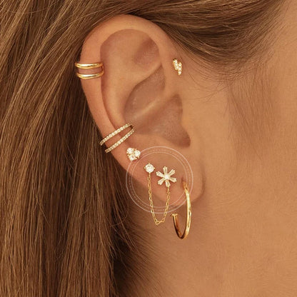 Double Pierced Chain Stud Earrings - close-up of details