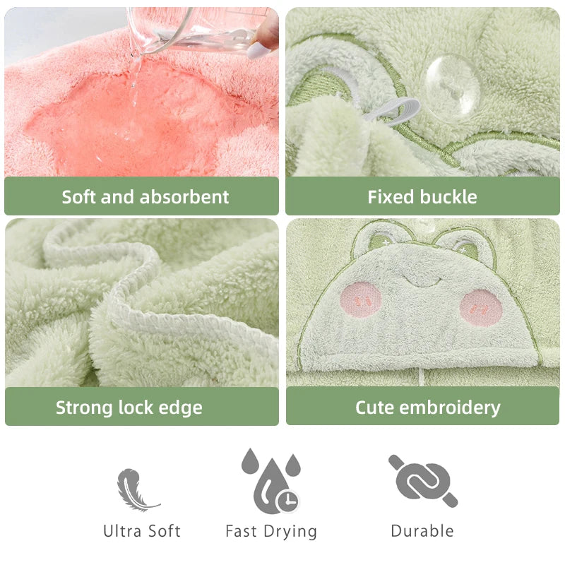 Coral Fleece Hair Drying Towel Cap - close-up of details