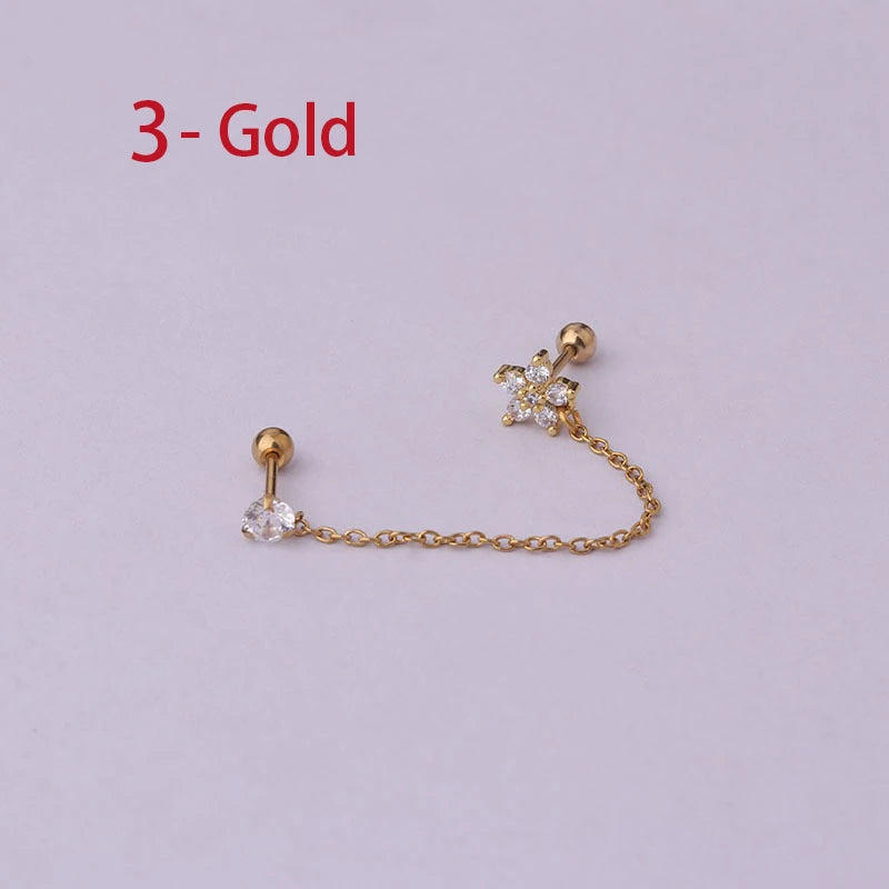 Double Pierced Chain Stud Earrings - additional view 58