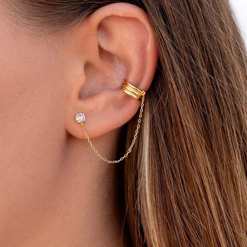 Double Pierced Chain Stud Earrings - additional view 26