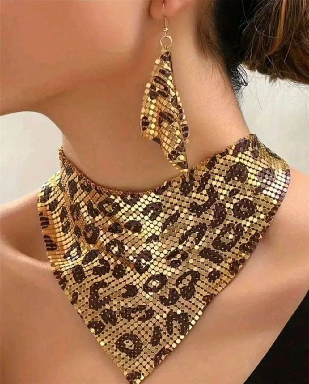 Leopard Print Bib Necklace & Earring Set - main product view
