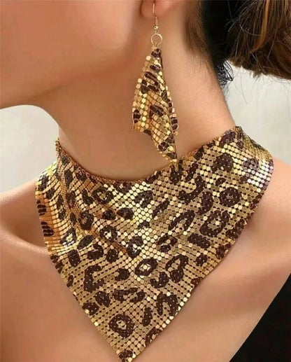 Leopard Print Bib Necklace & Earring Set - main product view