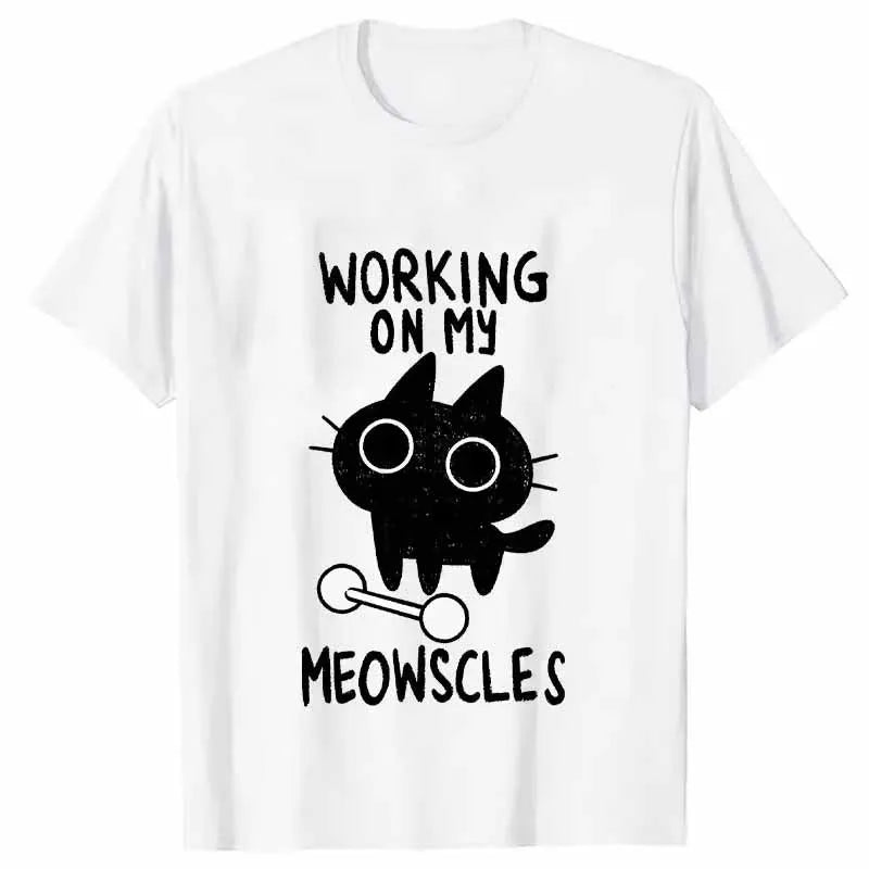 Fitness Cat Print T-Shirt - size and specification details