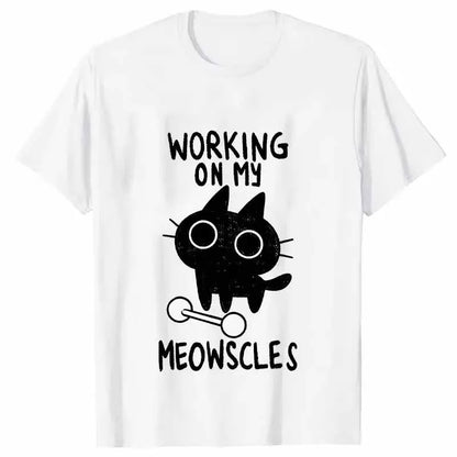 Fitness Cat Print T-Shirt - size and specification details