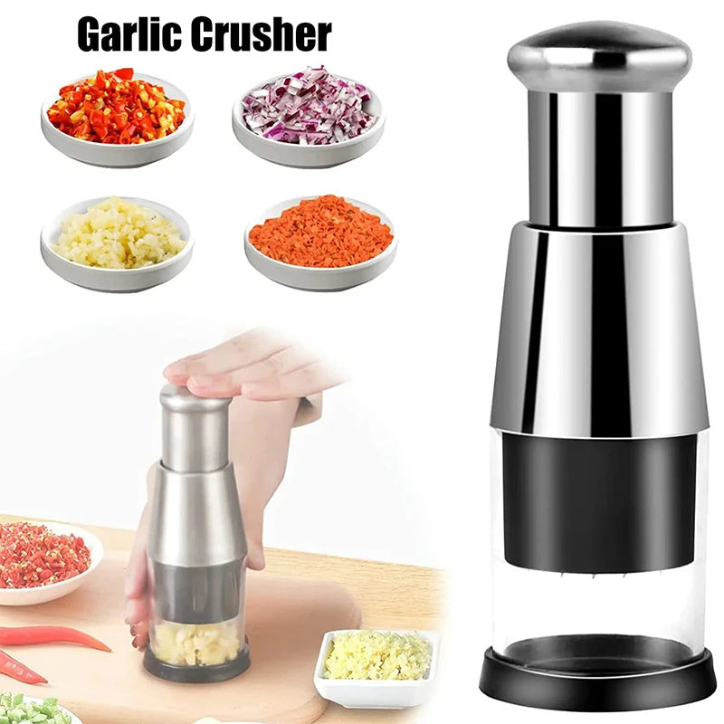 Manual Garlic Press & Vegetable Chopper Stainless Steel Crusher