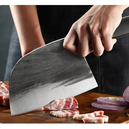 Hand-Forged Stainless Steel Chef Cleaver Slicing Kitchen Knife