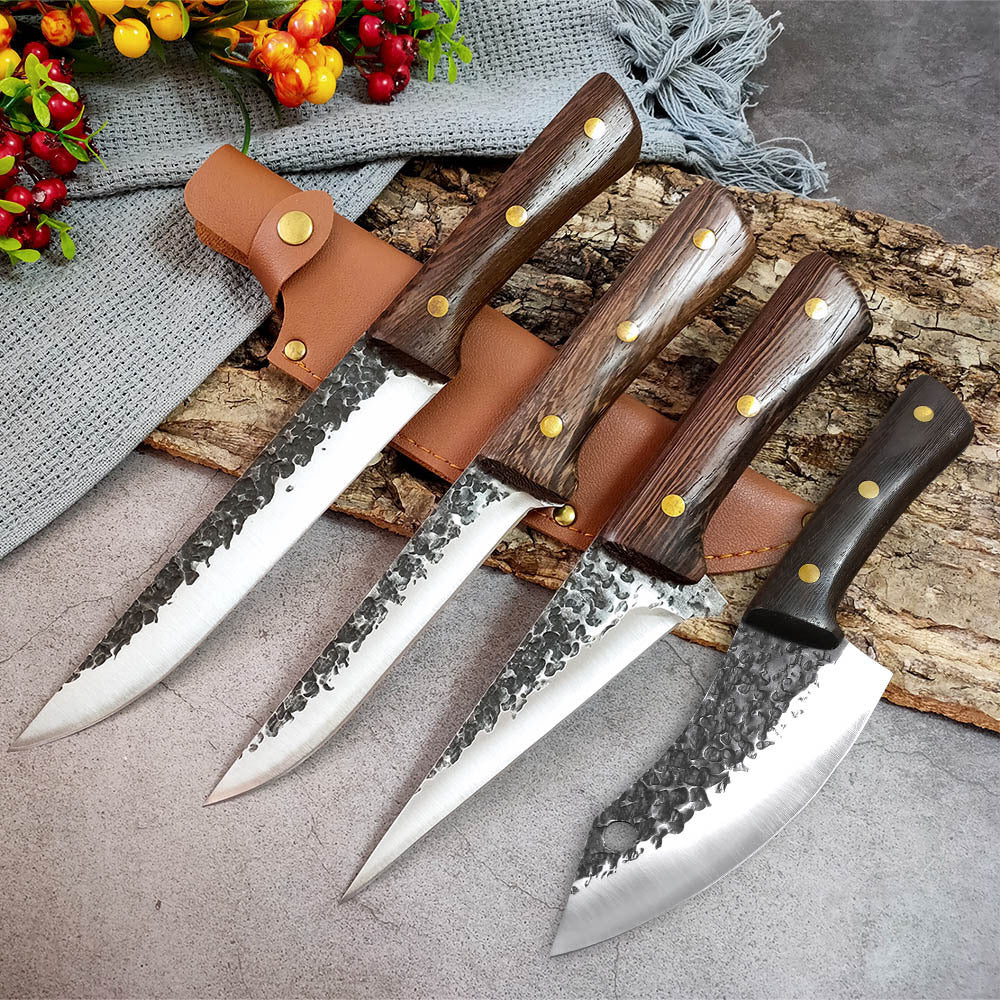 Hand Forged Chef Knife High Carbon Steel with Leather Sheath