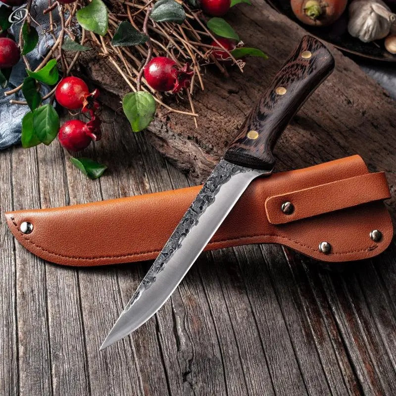 Hand Forged Chef Knife High Carbon Steel with Leather Sheath