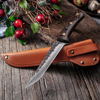 Hand Forged Chef Knife High Carbon Steel with Leather Sheath