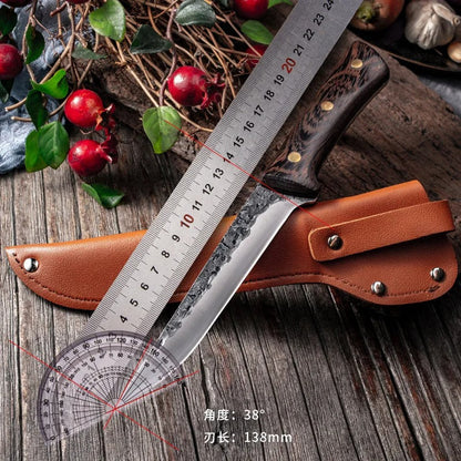 Hand Forged Chef Knife High Carbon Steel with Leather Sheath